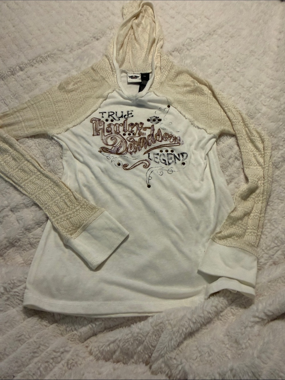 Harley-Davidson Cream Hooded Crewneck with Gold Script